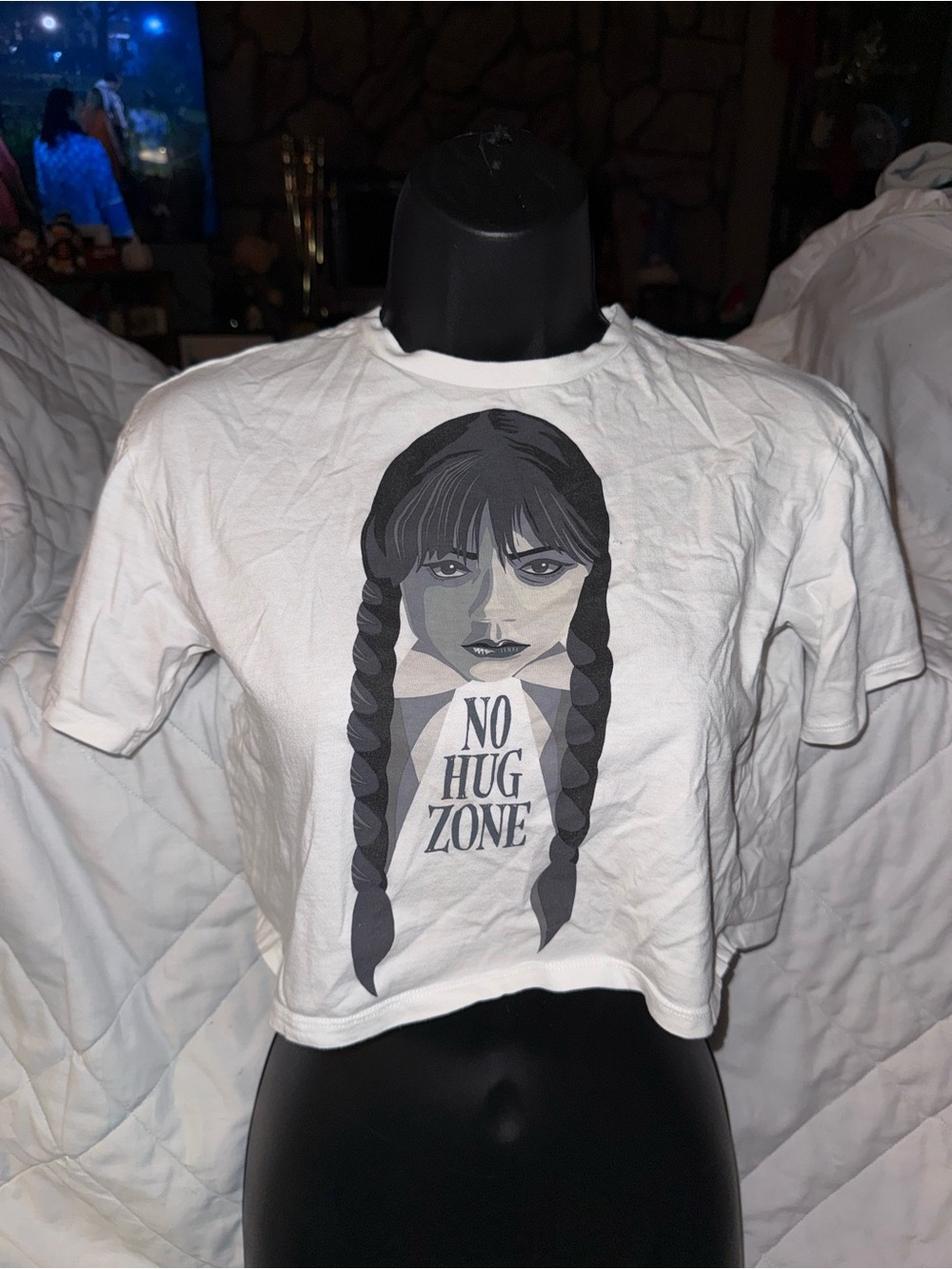 H&M Wednesday Addams Cropped No Hug Zone T shirt